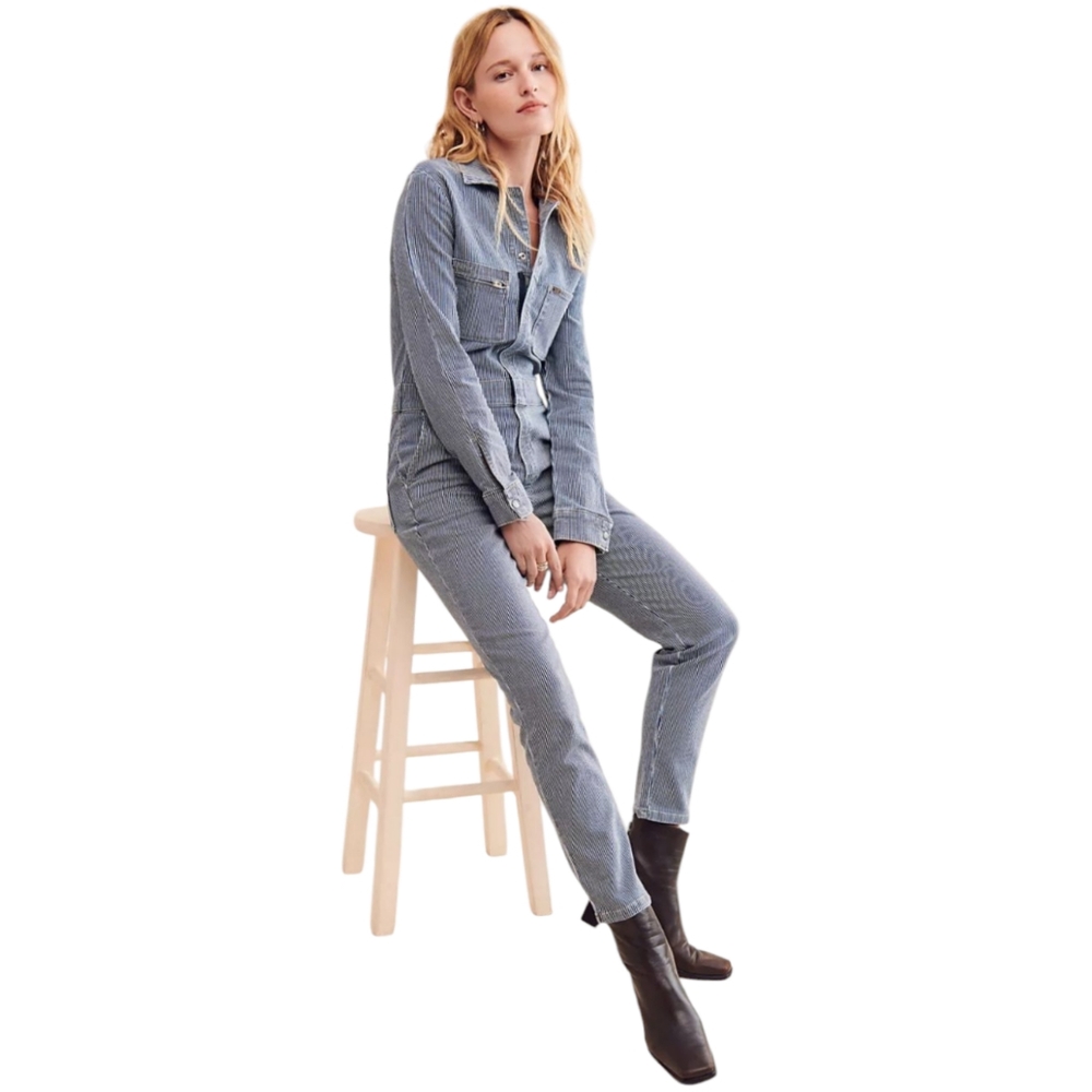 Lee Union-Alls Hickory Stripe Denim Jumpsuit Blue‎ White Railroad Coveralls L